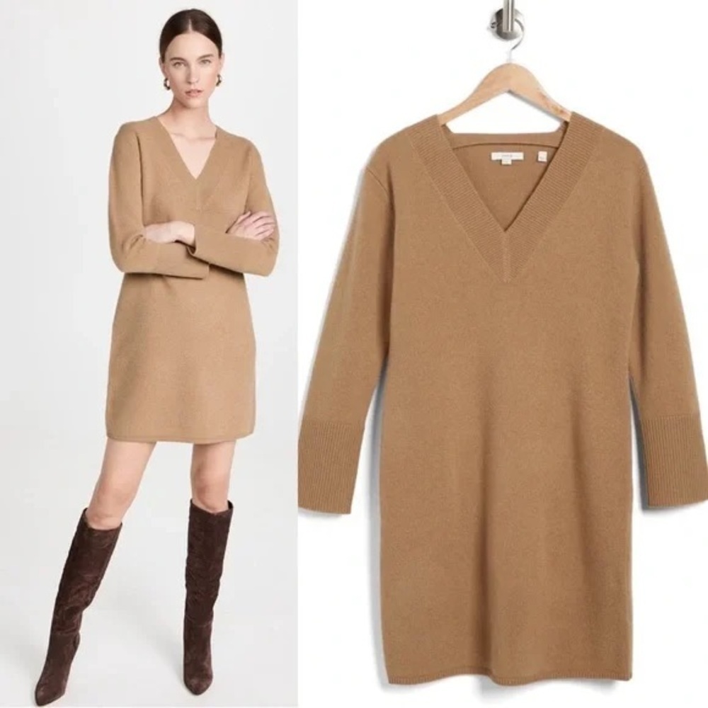 Vince V-Neck Wool Cashmere Knit Sweater Dress Size XL NWOT